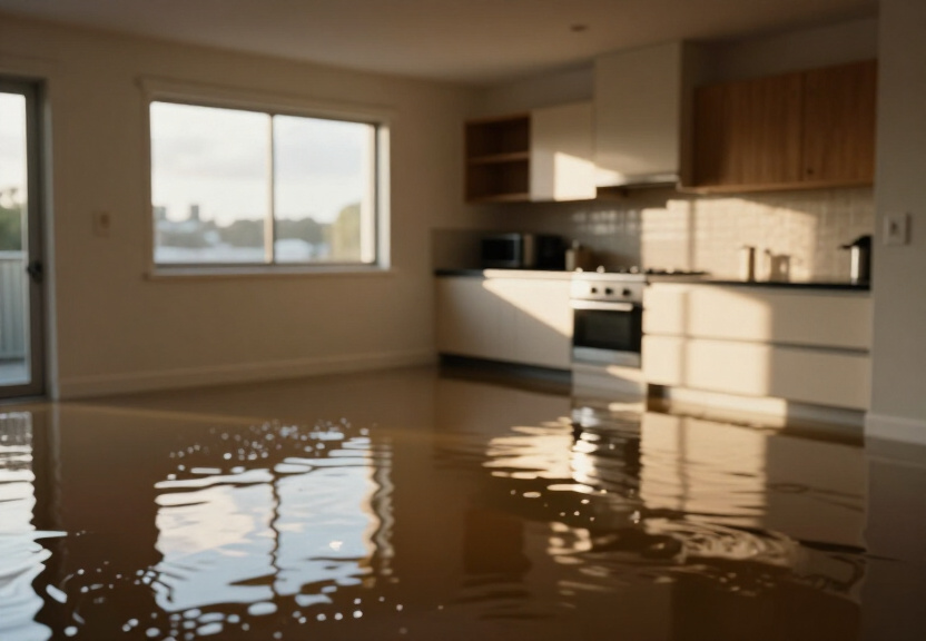 Flooded commercial kitchen in Cremorne before cleanup